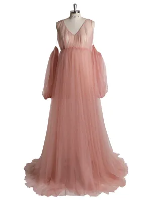 Pink Princess V Neck Remove Sleeves Strech Waist Materning Dress YW220917