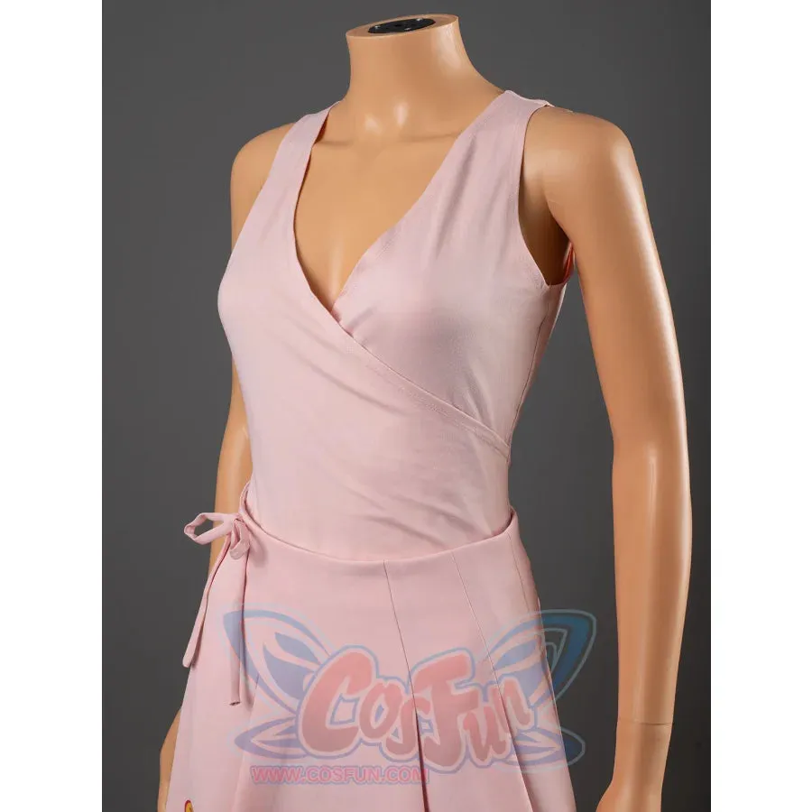 Pink Witch Cosplay Costume Sweet V-Neck Pleated Mini Skirt FY0123