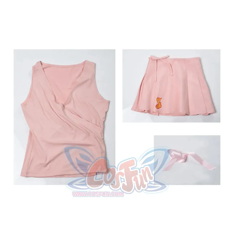 Pink Witch Cosplay Costume Sweet V-Neck Pleated Mini Skirt FY0123