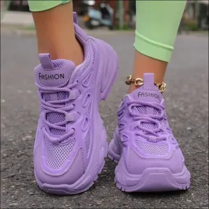 Playful Round Toe Platform Mesh Sneakers
