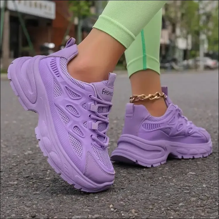 Playful Round Toe Platform Mesh Sneakers