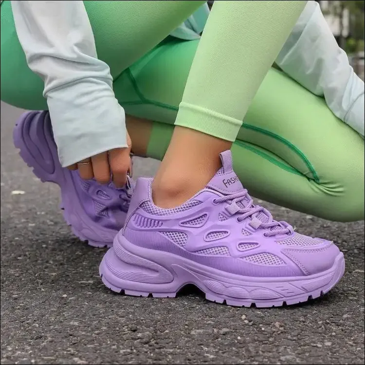 Playful Round Toe Platform Mesh Sneakers