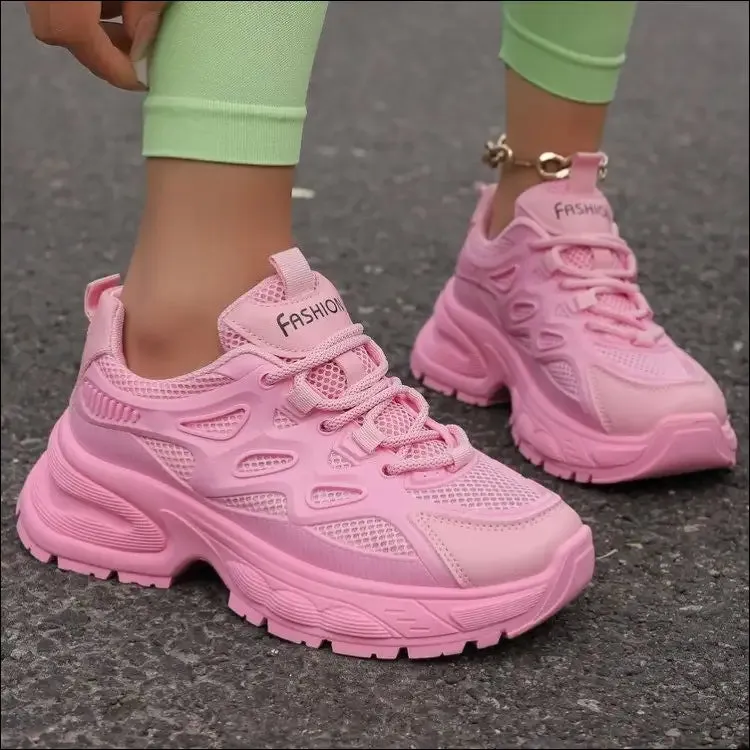 Playful Round Toe Platform Mesh Sneakers