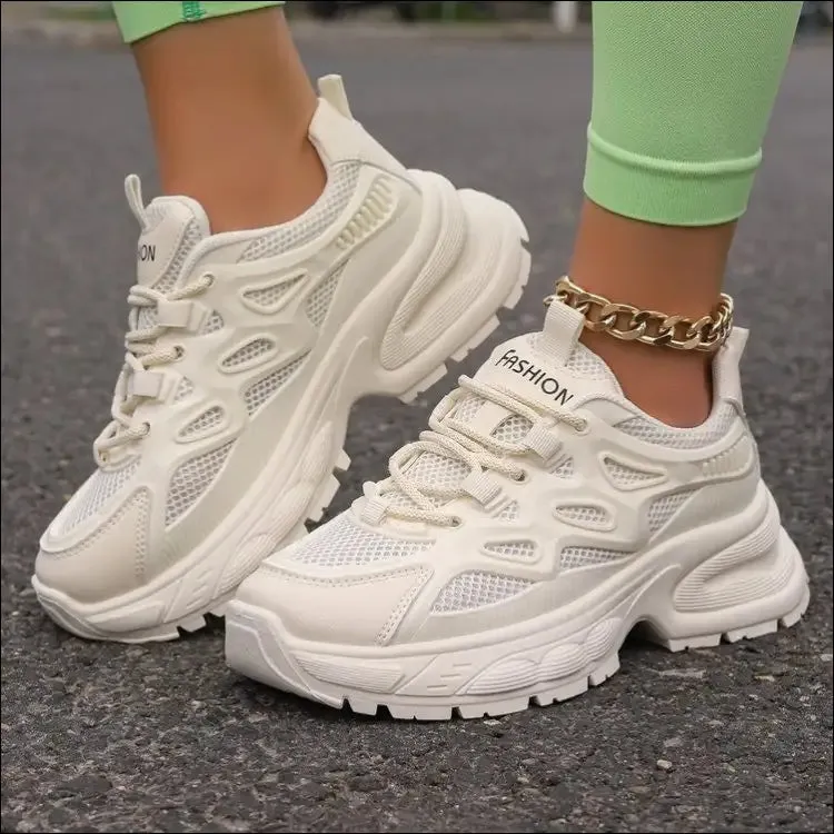 Playful Round Toe Platform Mesh Sneakers