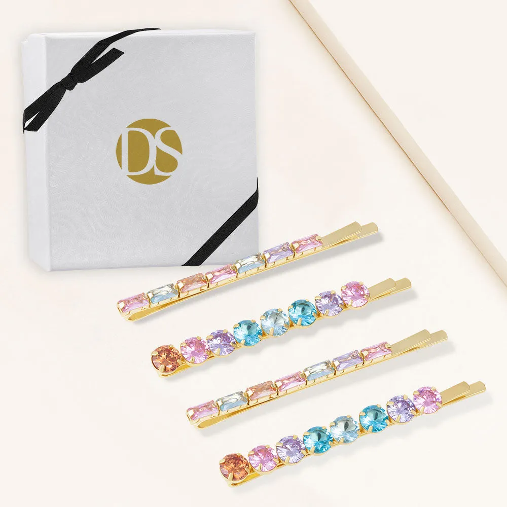 "Out & About" Ombre Set of Four 9.6CTW Round & Baguette Cut Hair Pin Set