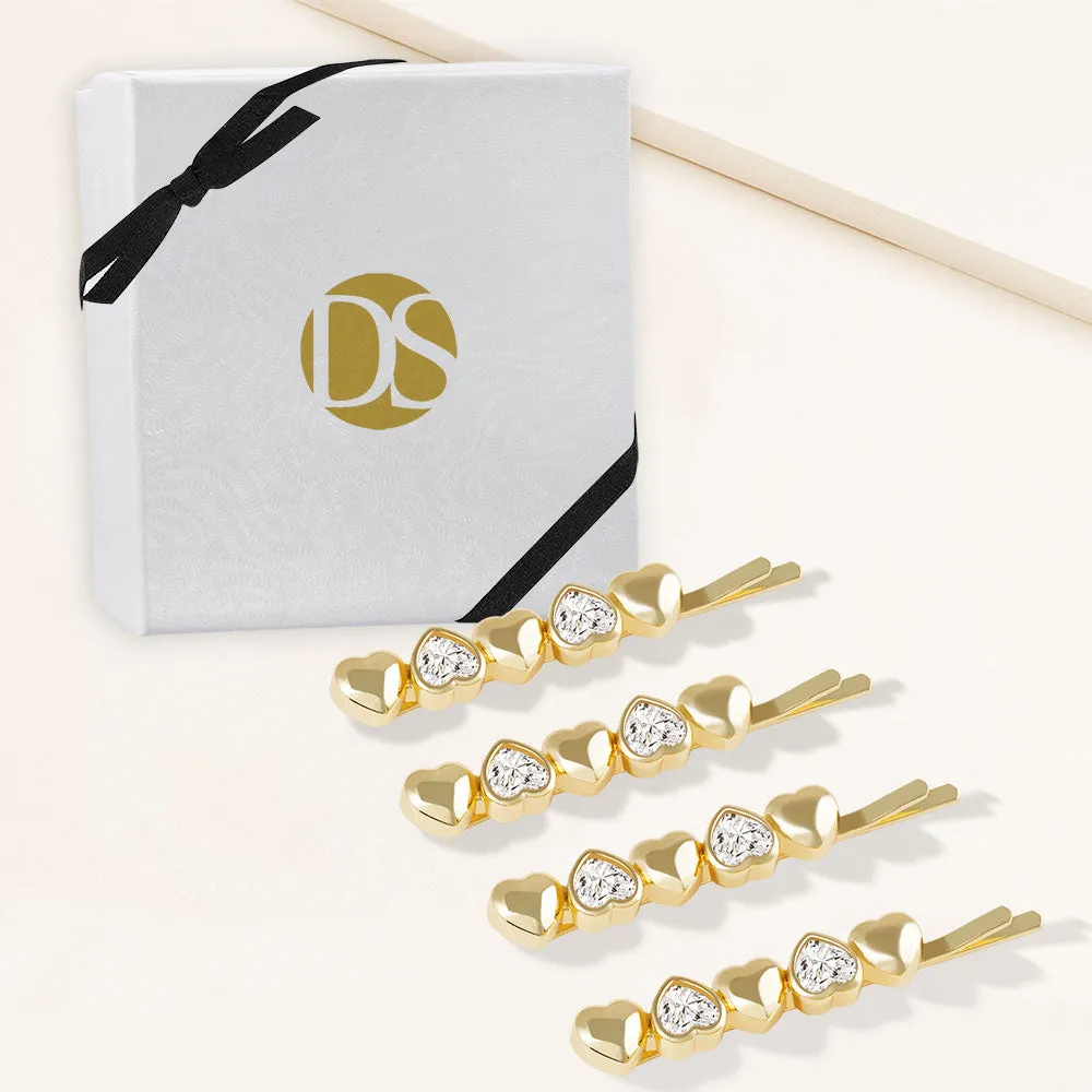 "When Love Takes Over" Set of Four 6.4 CTW Heart Cut Cubic Zirconia Hair Pins