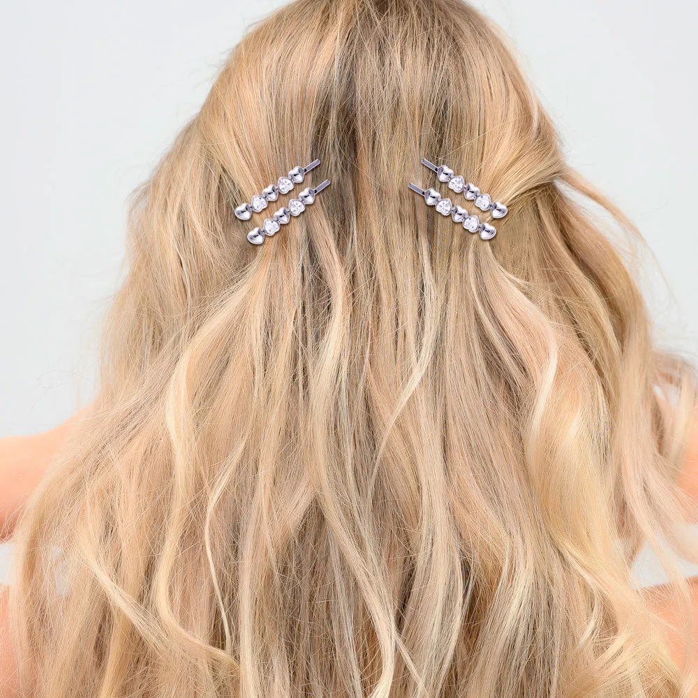 "When Love Takes Over" Set of Four 6.4 CTW Heart Cut Cubic Zirconia Hair Pins