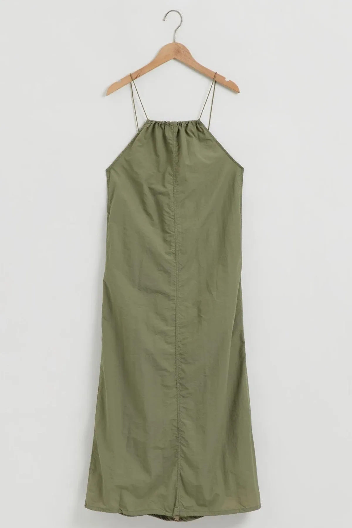 RAELYNN Halter Midi Parachute Dress W/ Toggle Drawstring Back & Hem (Moss Green)