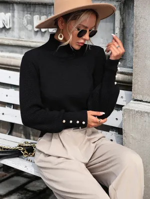 Raisman Pearl Turtleneck Knit Sweater - Black