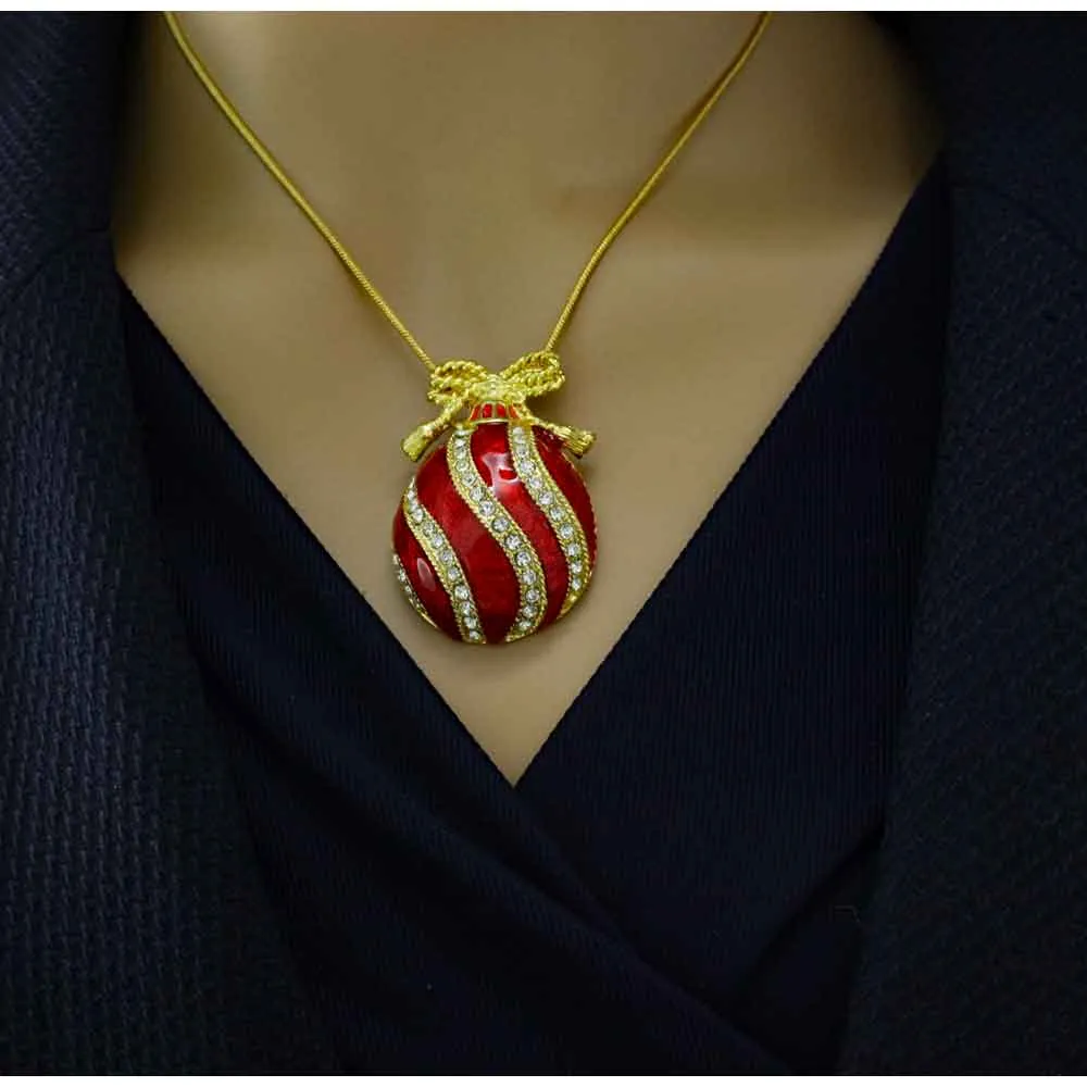 Red Christmas Ornament Pendant on Gold Chain - XP348N