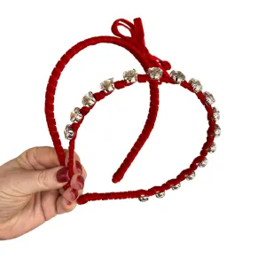 Red Velvet Rhinestone Stacker Headband SET