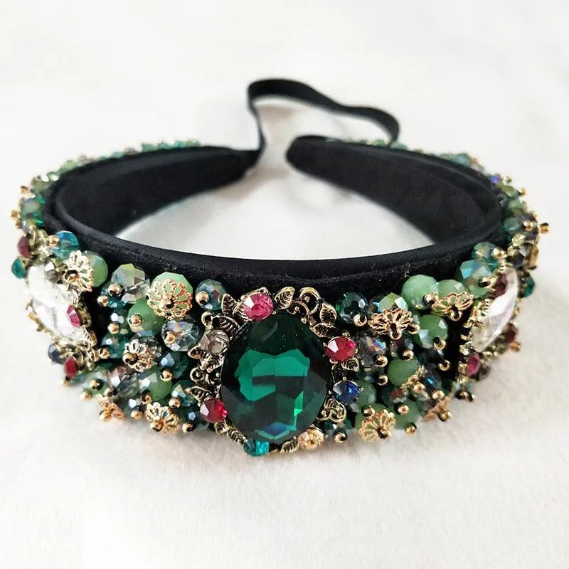 Rhinestone Beads Crystal Velvet Wide Headbands