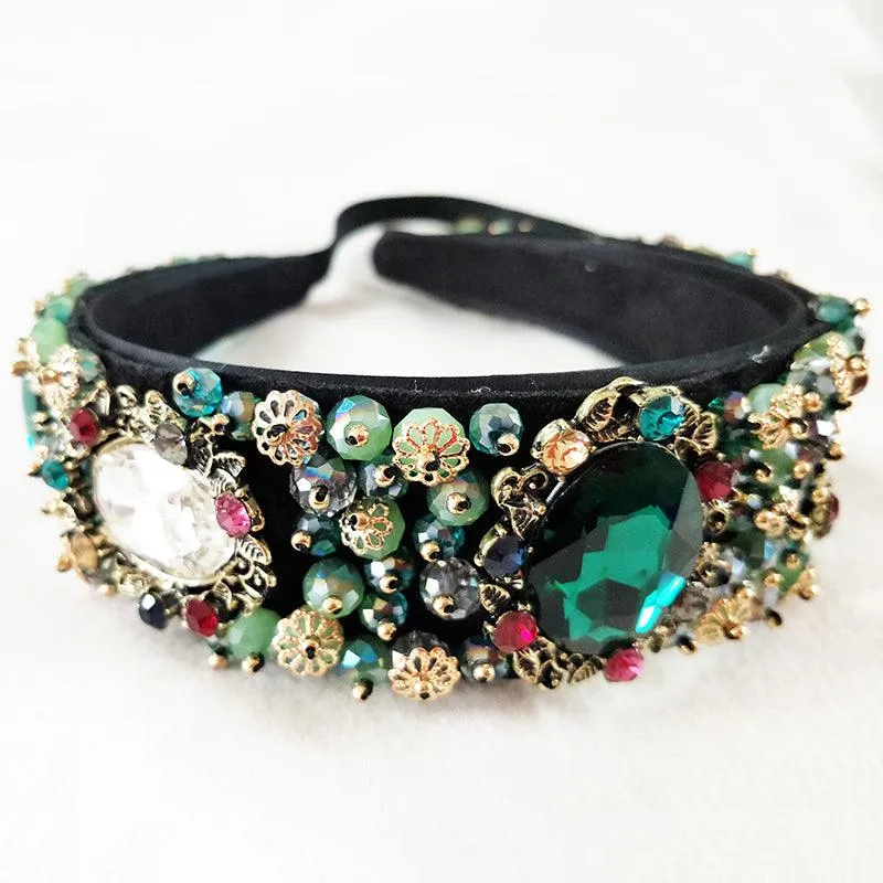 Rhinestone Beads Crystal Velvet Wide Headbands