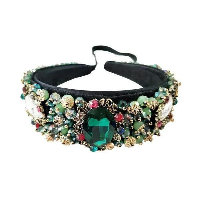 Rhinestone Beads Crystal Velvet Wide Headbands