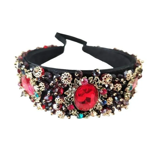 Rhinestone Beads Crystal Velvet Wide Headbands