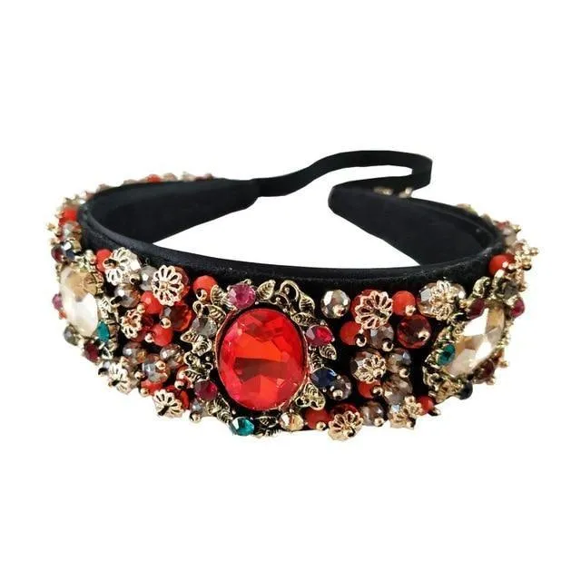 Rhinestone Beads Crystal Velvet Wide Headbands