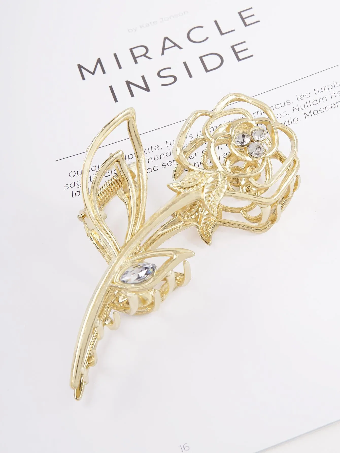 Rhinestone Decor Flower Design Hair Claw - Gold