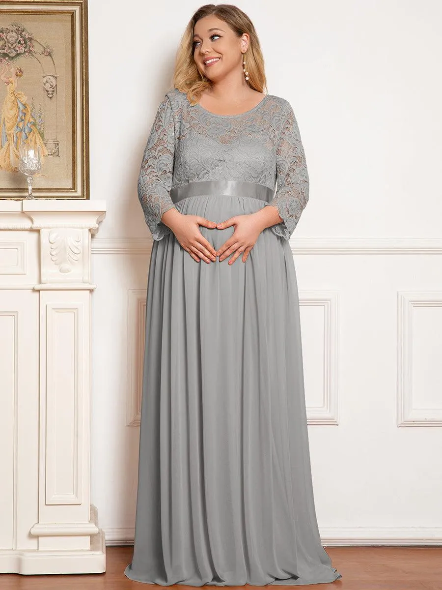 Robe de soirée glamour à demi-manches col rond et dos brodé pour maternité