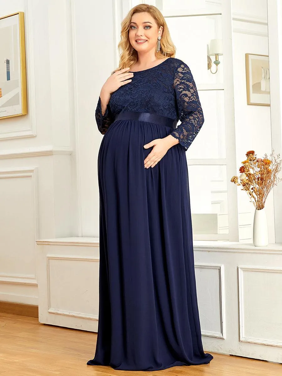 Robe de soirée glamour à demi-manches col rond et dos brodé pour maternité