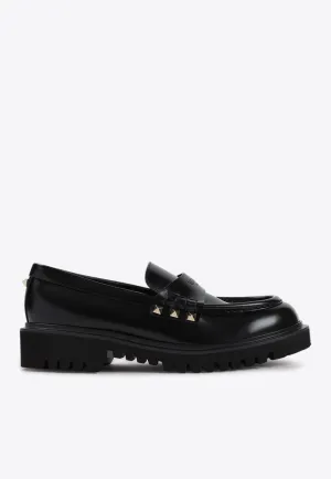 Rockstud Leather Penny Loafers