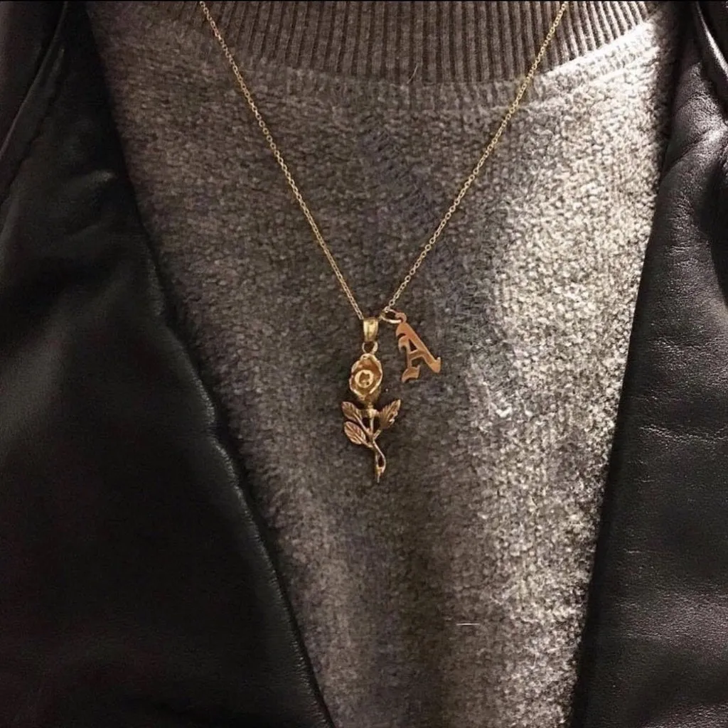 Rose & Old English Initial Necklace