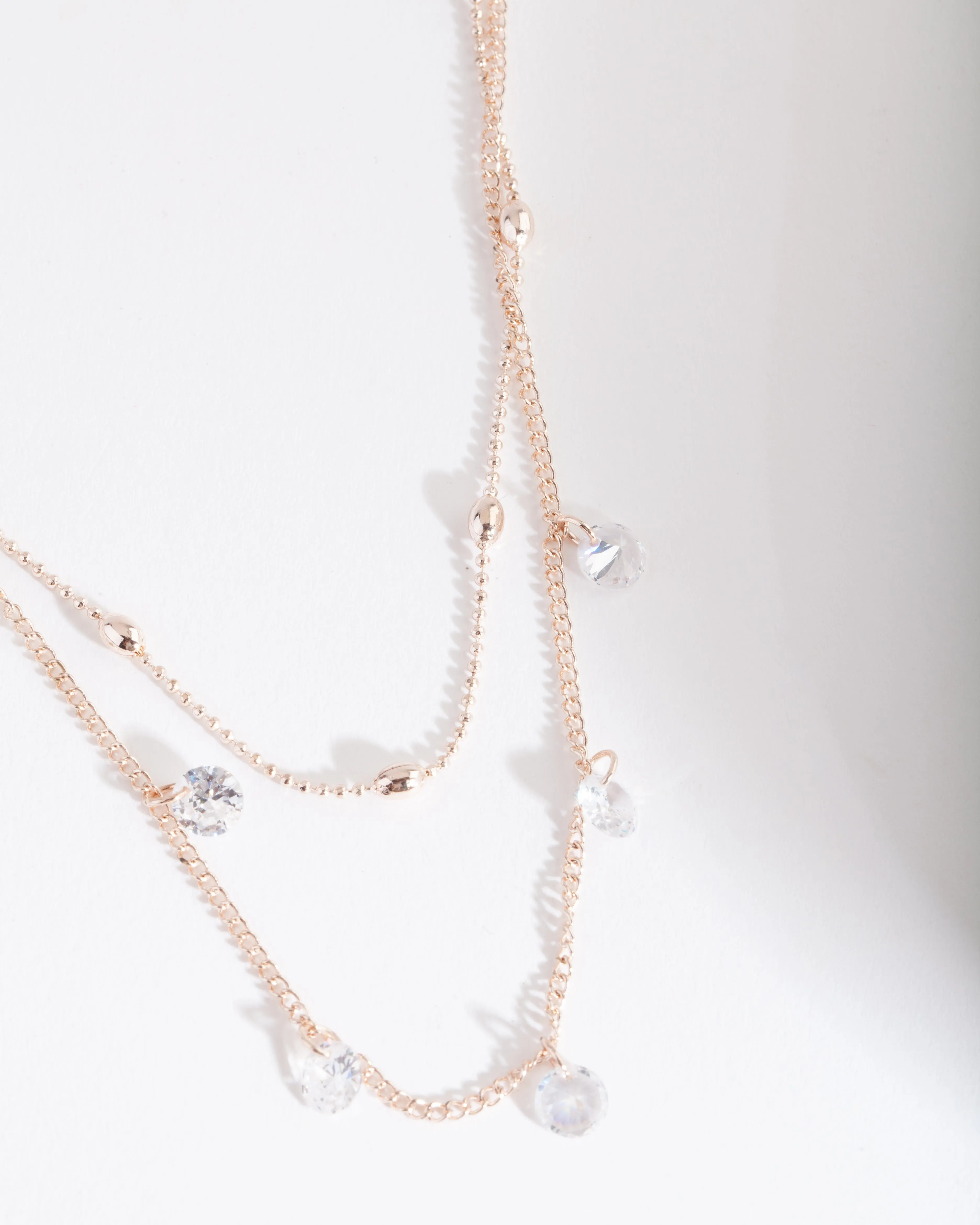 Rose Gold Cubic Zirconia Droplet Necklace