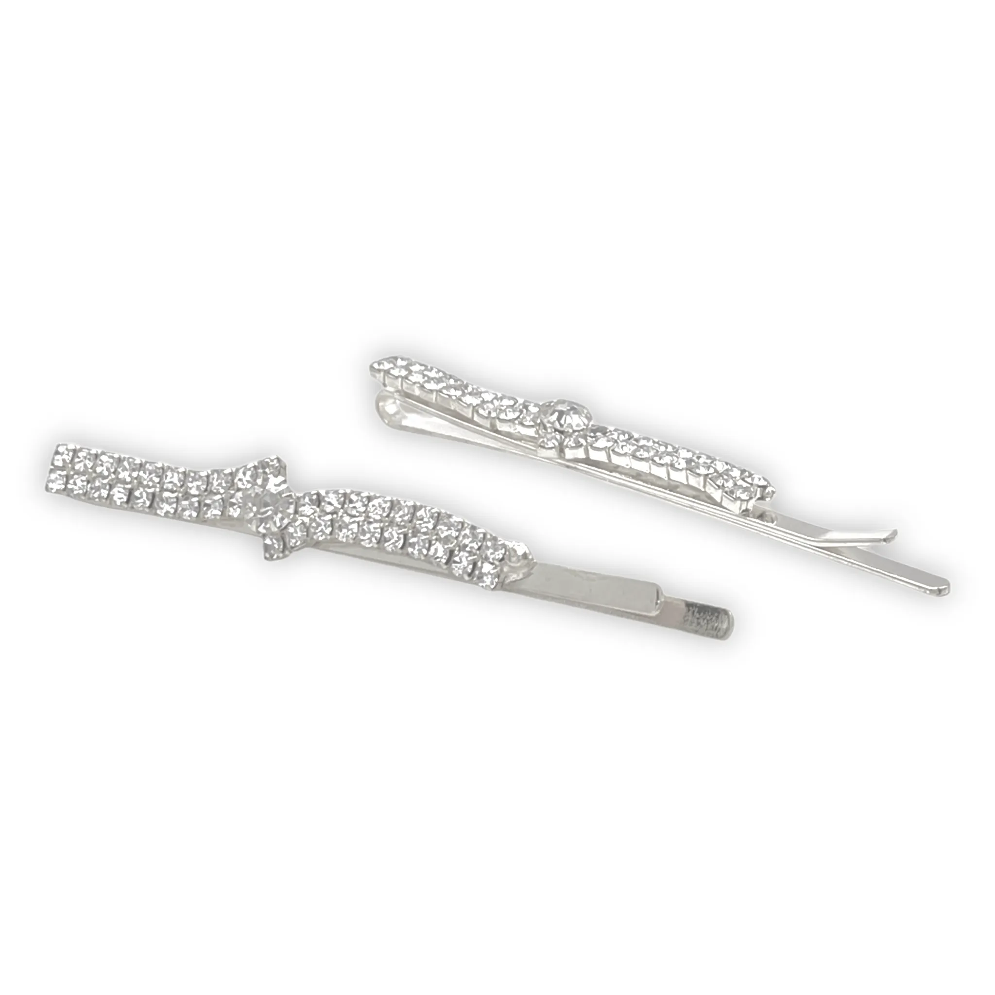 S-Curve Rhinestone Bobby Pins w/ Center Accent (2-Pack)