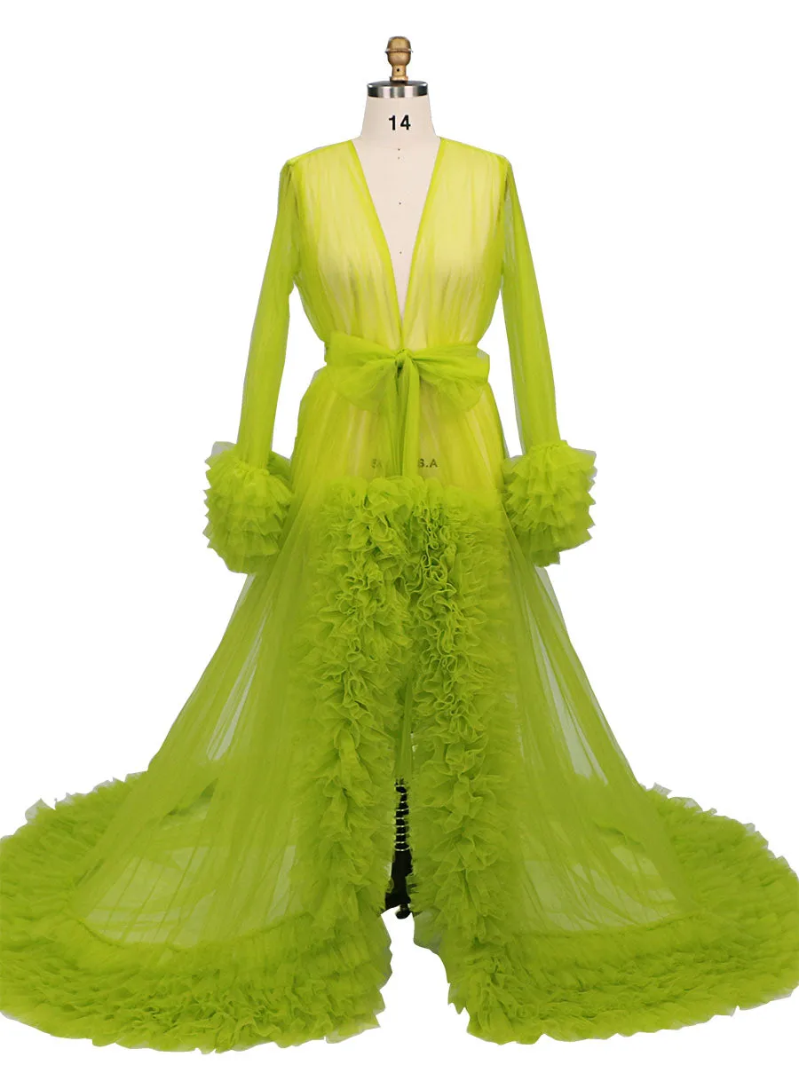 Salmon Tulle Evening Dress Long Sleeves Maternity Dress Photo Shoot Photo Props Photography Gown YW231059