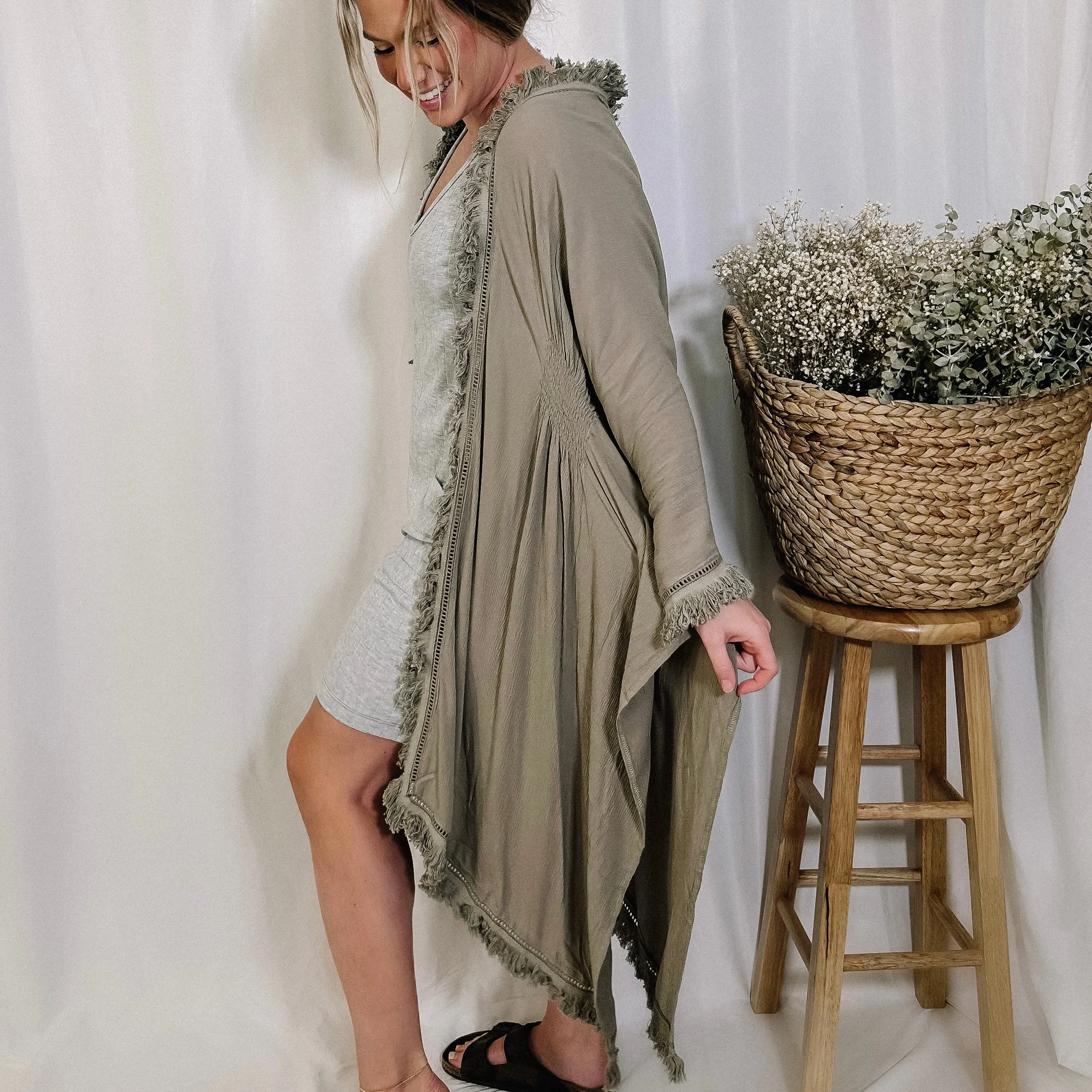 Sea Breeze Flowy Smocked Kimono