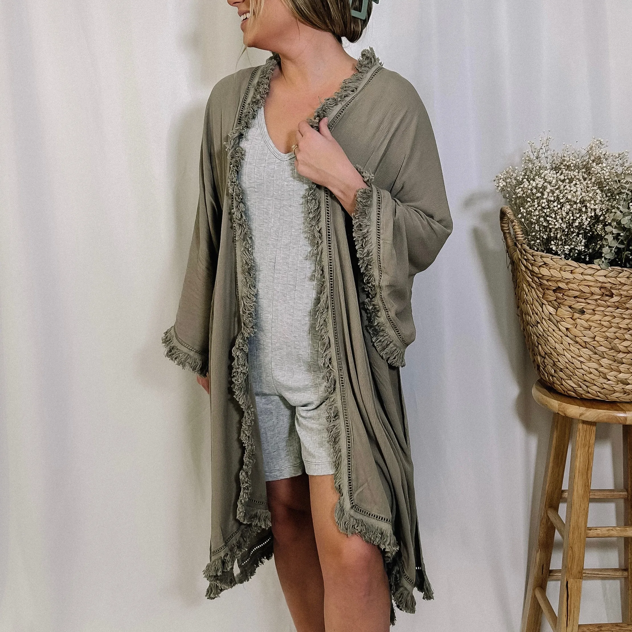 Sea Breeze Flowy Smocked Kimono