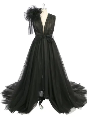 Shoulder Ruffles Tulle Dress Photo Shoot Robe Maternity Dress for Wedding Guest YW231051