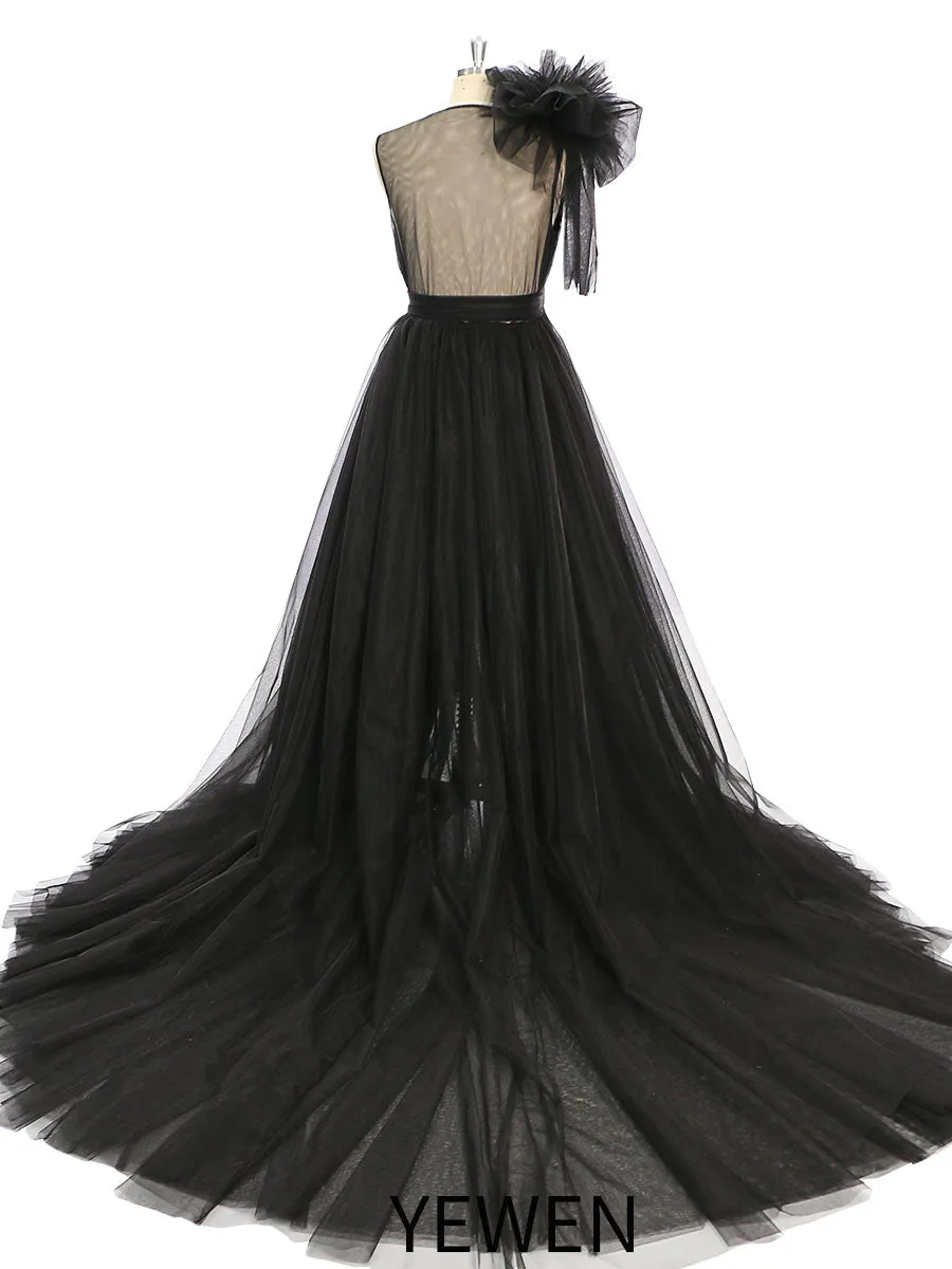Shoulder Ruffles Tulle Dress Photo Shoot Robe Maternity Dress for Wedding Guest YW231051