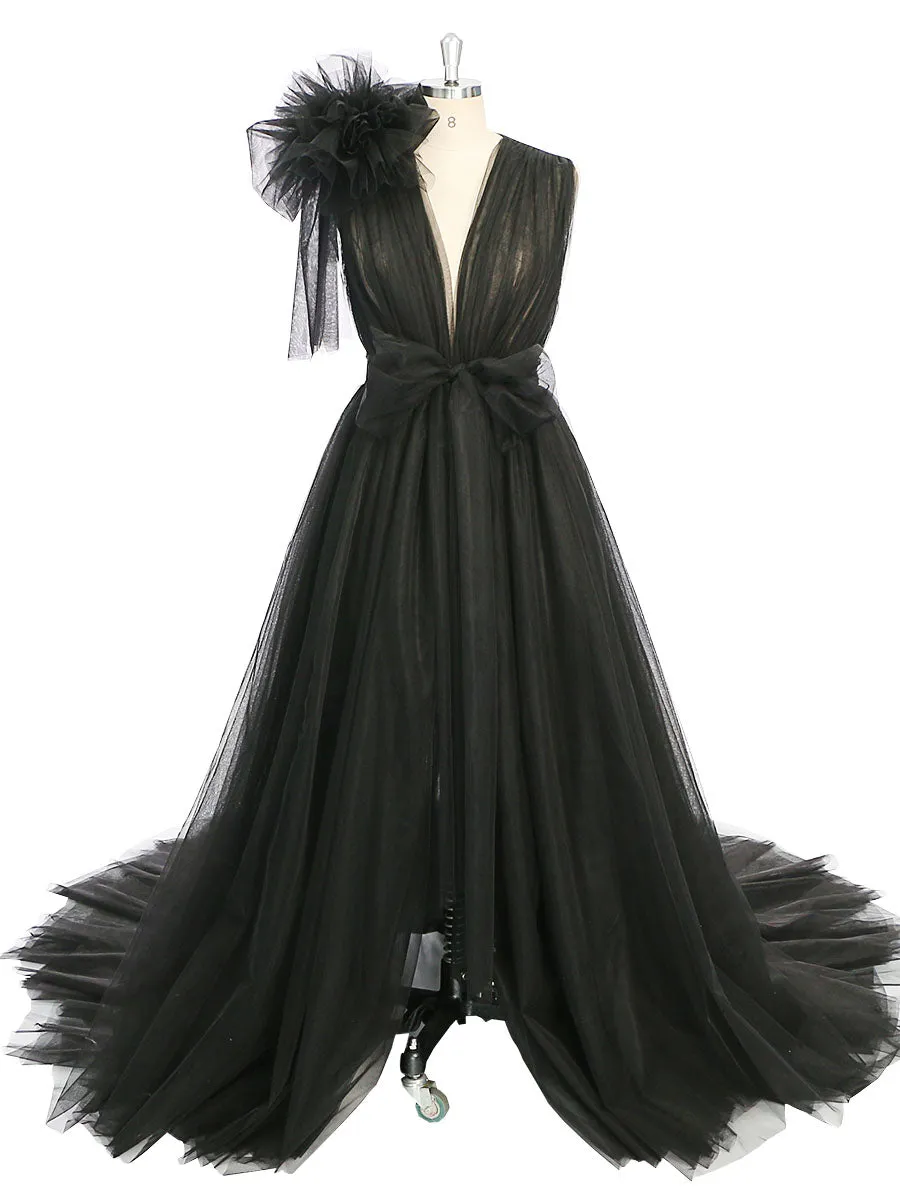 Shoulder Ruffles Tulle Dress Photo Shoot Robe Maternity Dress for Wedding Guest YW231051