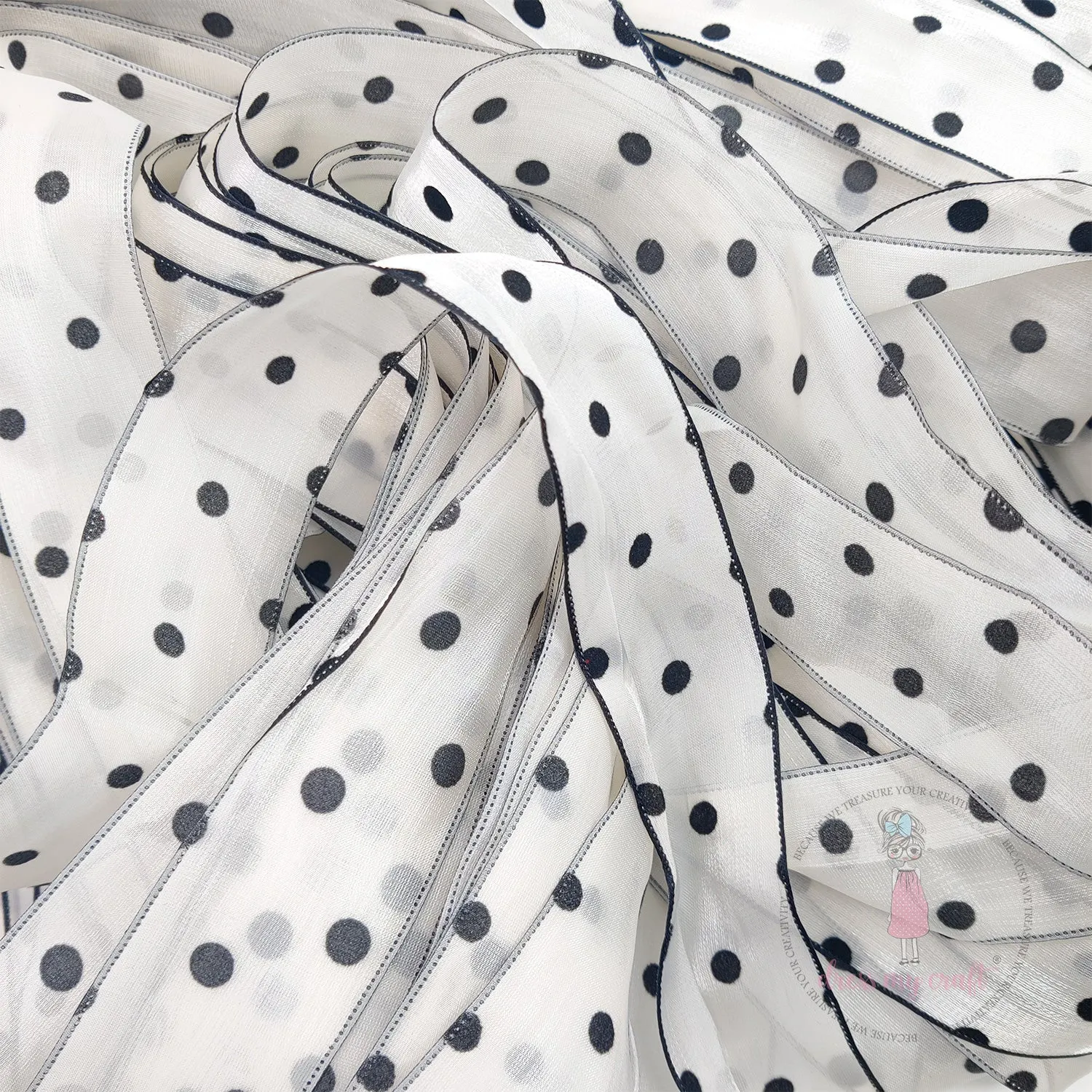 Silk Ribbon With Velvet Dots - Ivory