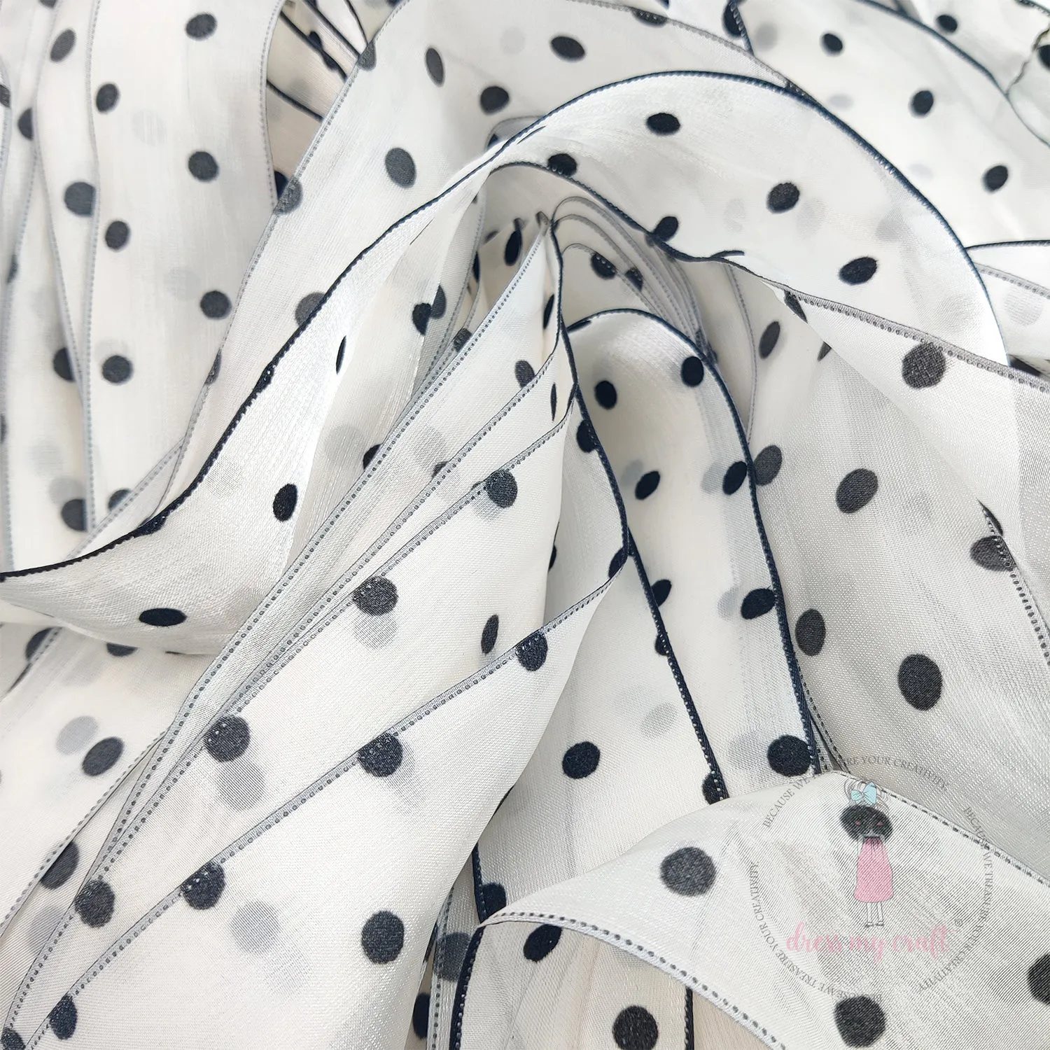 Silk Ribbon With Velvet Dots - Ivory