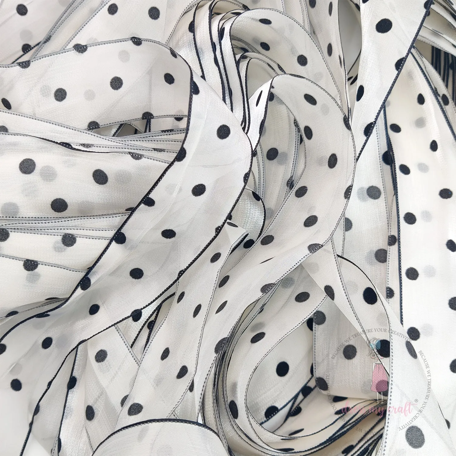 Silk Ribbon With Velvet Dots - Ivory