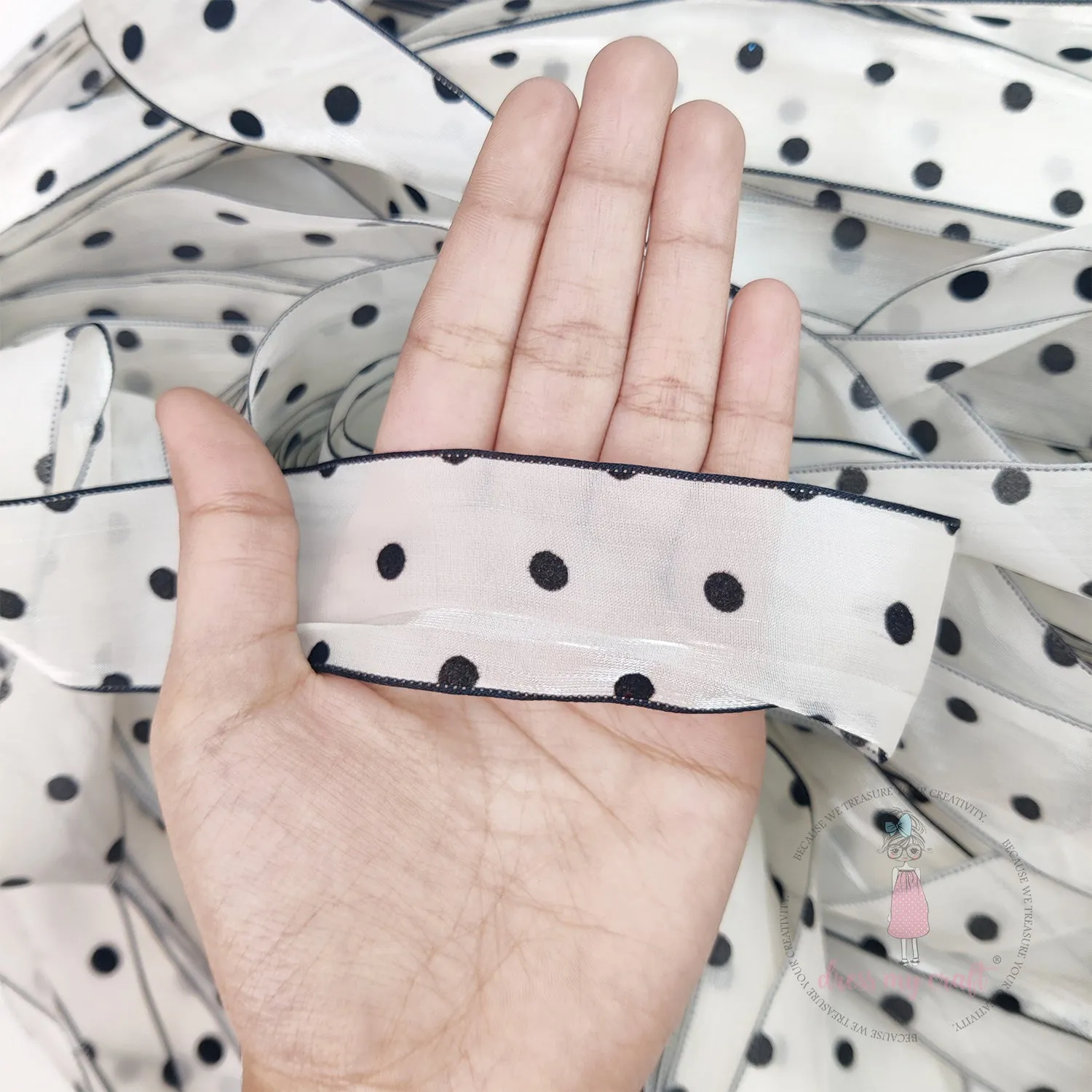 Silk Ribbon With Velvet Dots - Ivory