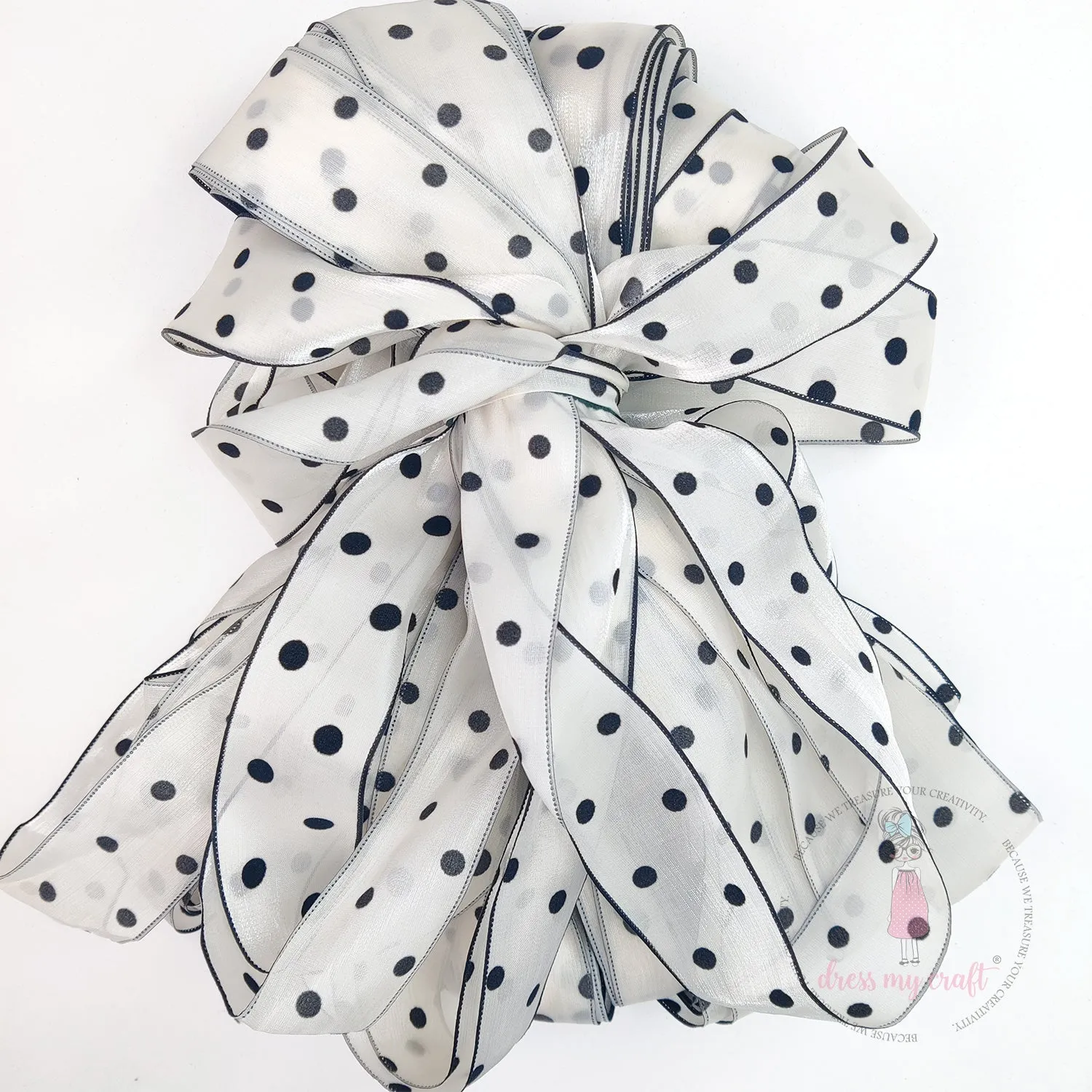 Silk Ribbon With Velvet Dots - Ivory