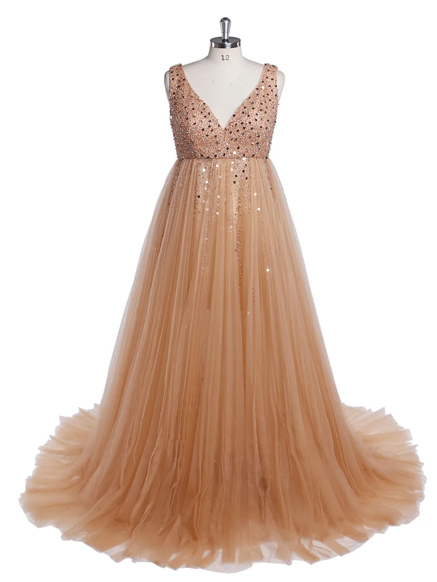 Silver Beading Tulle Evening Gown Maternity Dress for Photoshoot Lace Up Back Pregnancy Photography Robe Baby Shower Dress