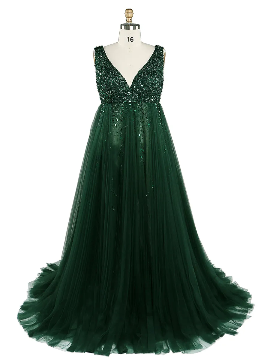 Silver Beading Tulle Evening Gown Maternity Dress for Photoshoot Lace Up Back Pregnancy Photography Robe Baby Shower Dress