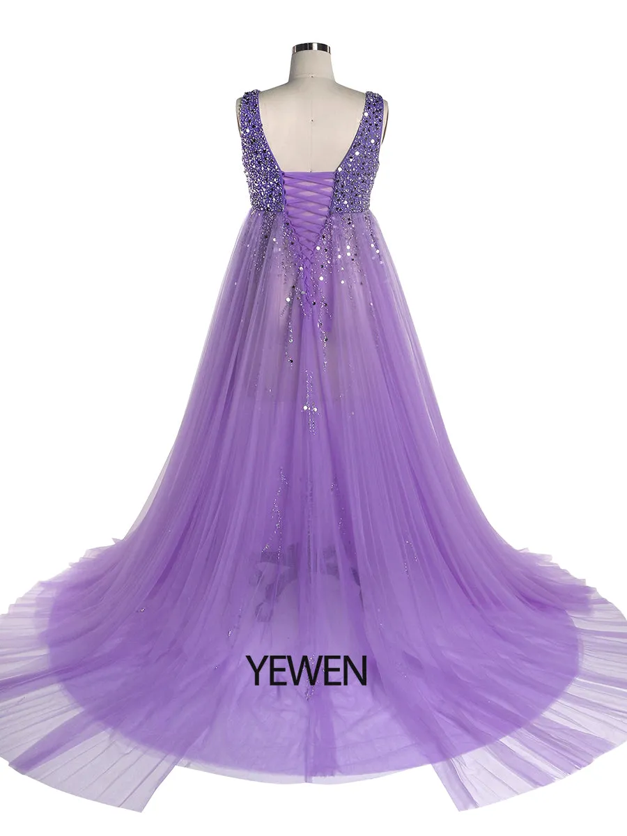 Silver Beading Tulle Evening Gown Maternity Dress for Photoshoot Lace Up Back Pregnancy Photography Robe Baby Shower Dress