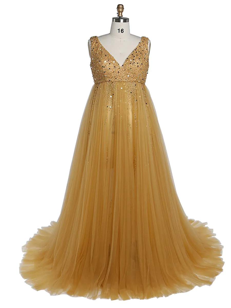 Silver Beading Tulle Evening Gown Maternity Dress for Photoshoot Lace Up Back Pregnancy Photography Robe Baby Shower Dress