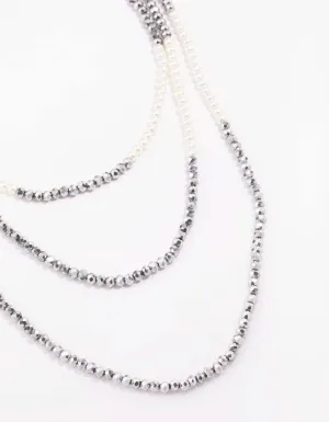 Silver Pearl Facet Layered Necklace