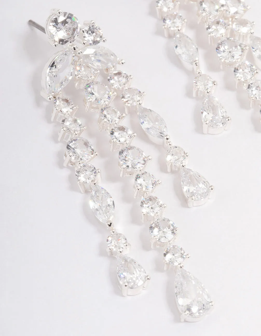 Silver Plated Cubic Zirconia Trio Drop Marquise Earrings