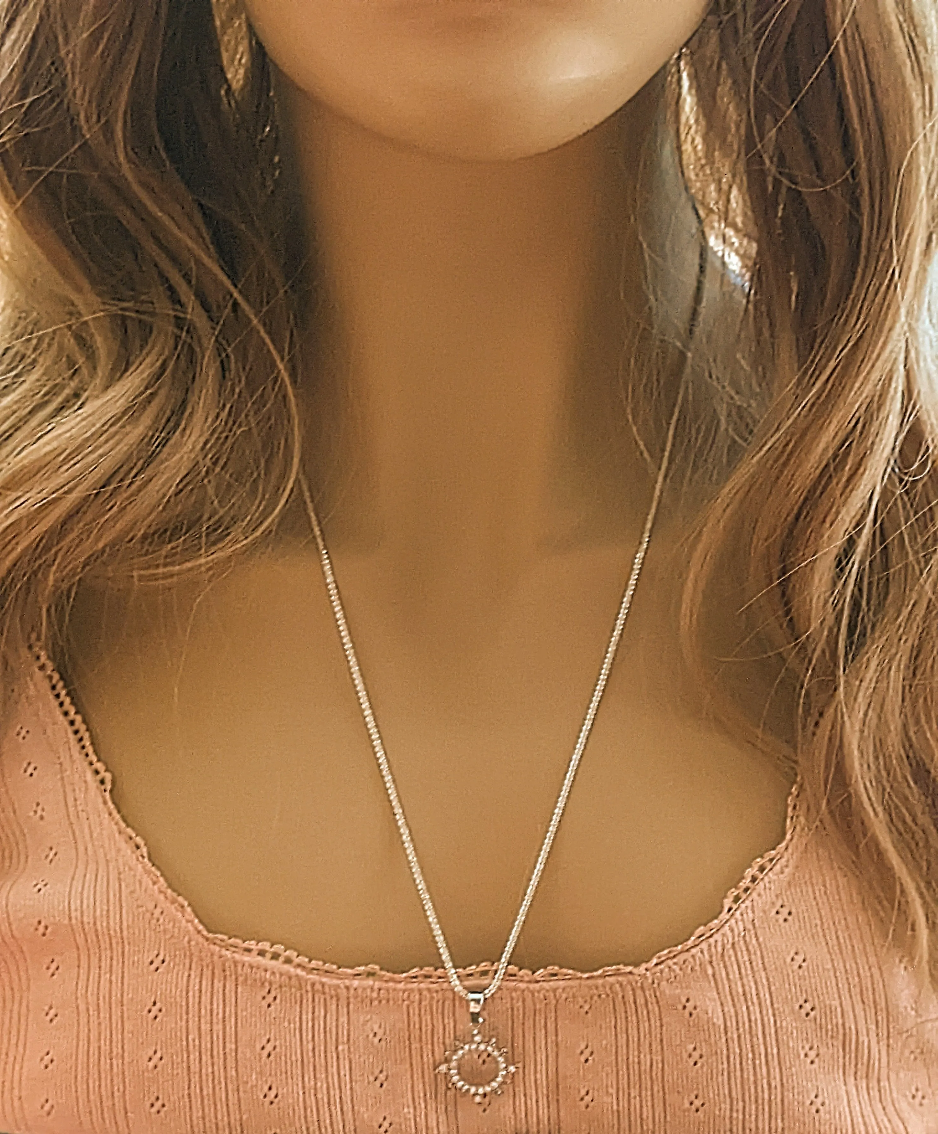Silver Sunburst Layered Necklace Set