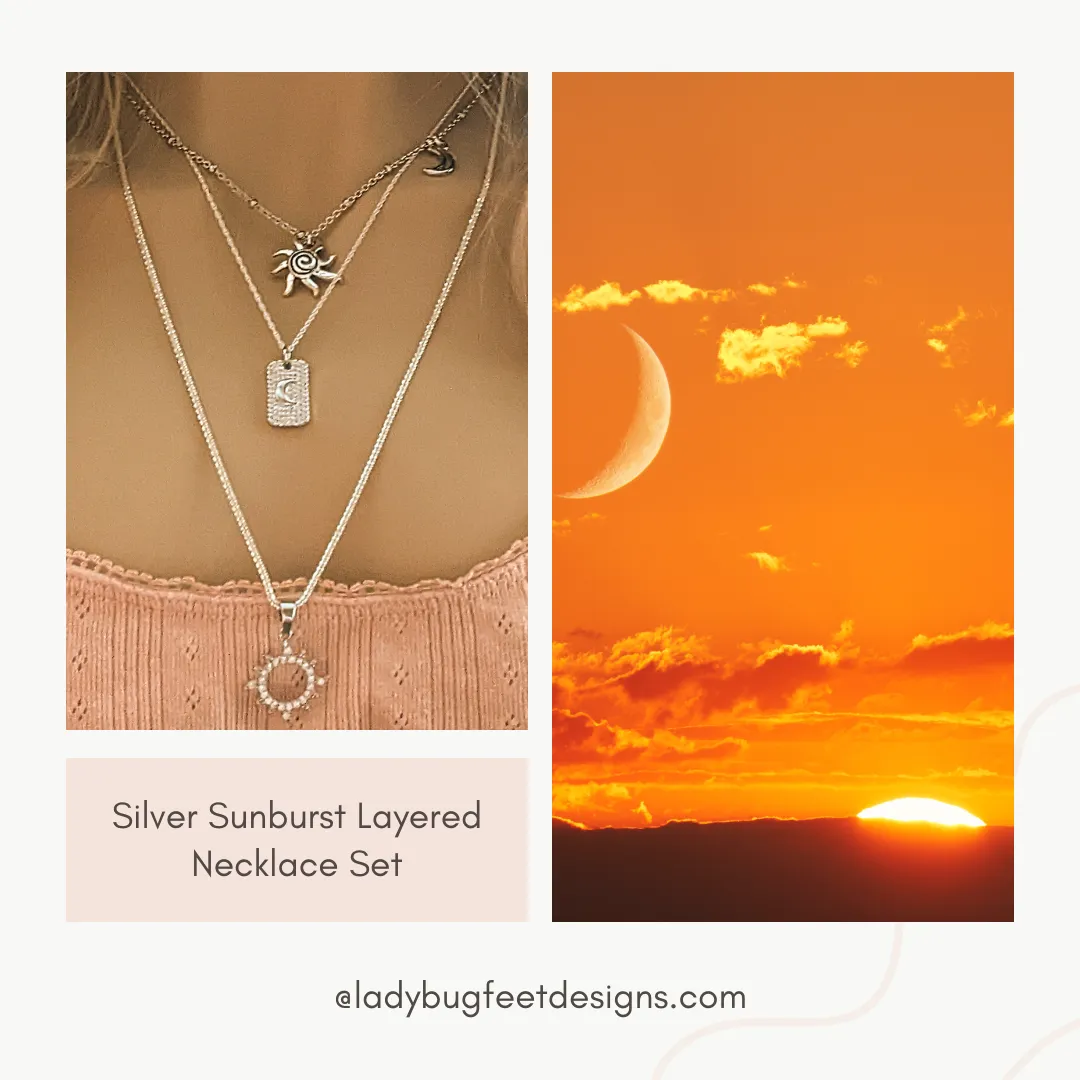 Silver Sunburst Layered Necklace Set