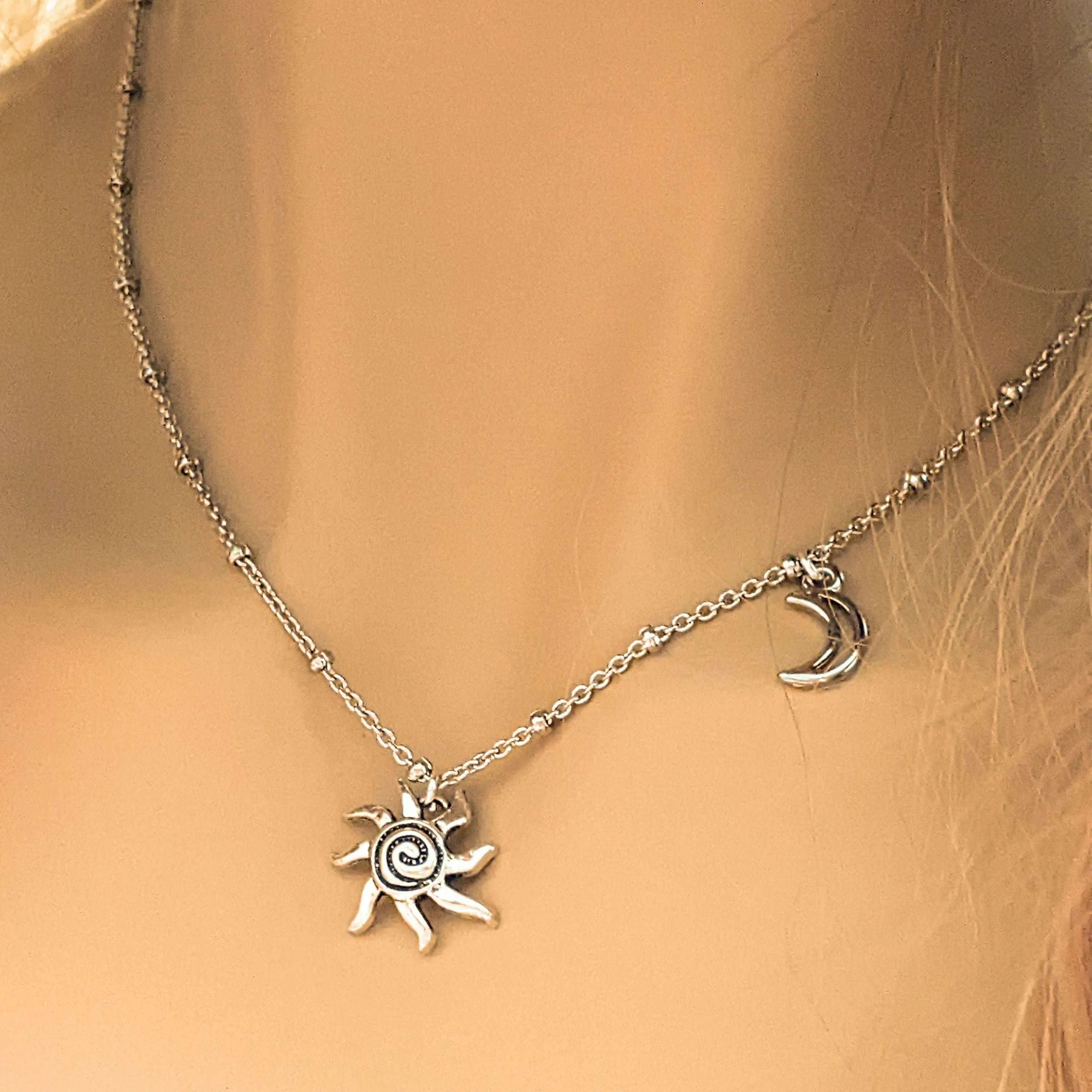 Silver Sunburst Layered Necklace Set
