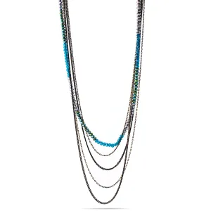 Silver Teal Mixed glass Beads and metal Five-Strand Long Necklace  #HNN92359_TEAL-SIL-OLIVE (TA4/R-TH16)
