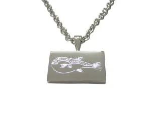 Silver Toned Etched Puffer Fish Pendant Necklace
