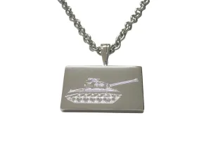 Silver Toned Etched Simple Tank Pendant Necklace